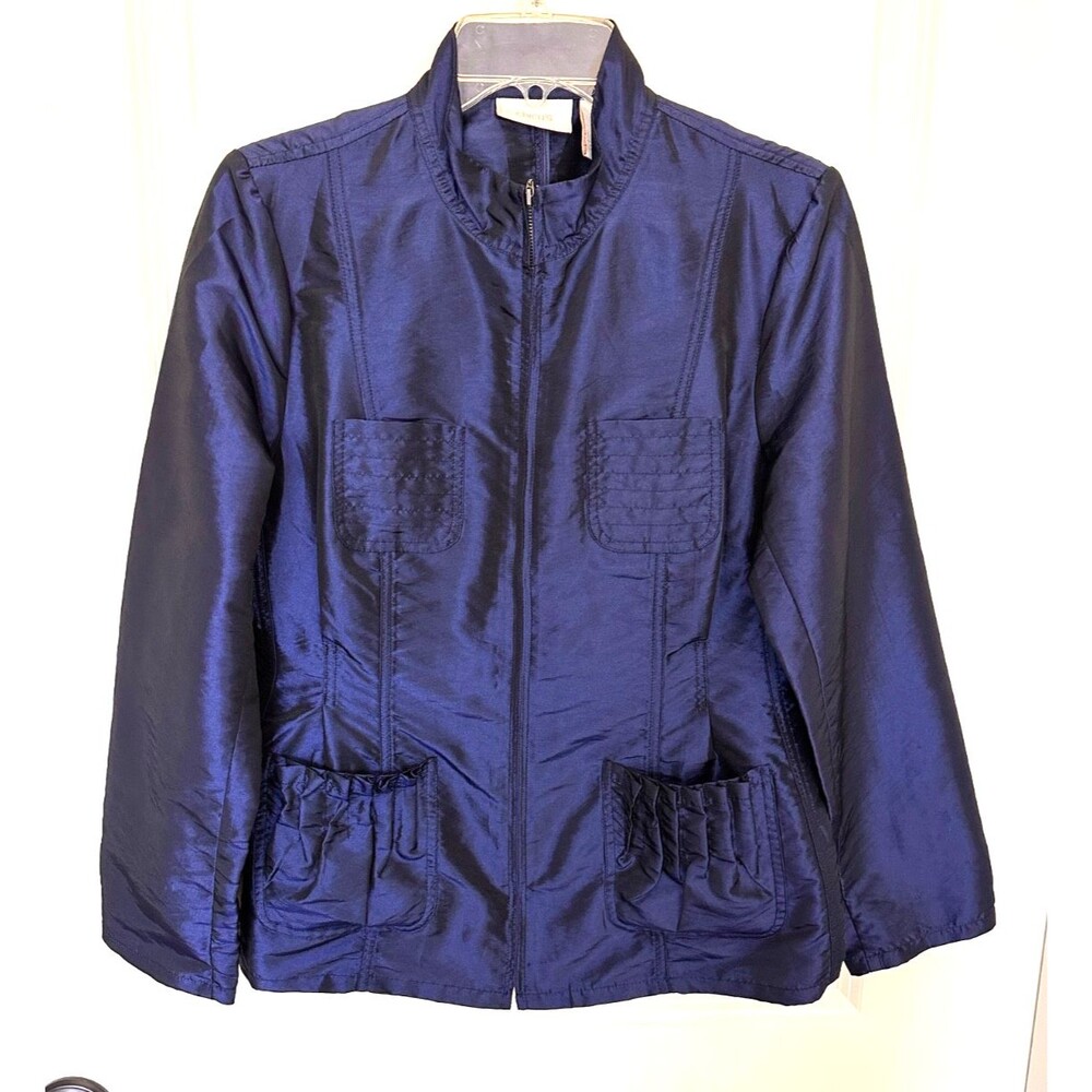 Chico''s Blue Grotto Iridescent Full Zip Jacket Pockets Chico's 1 Medium / US 8